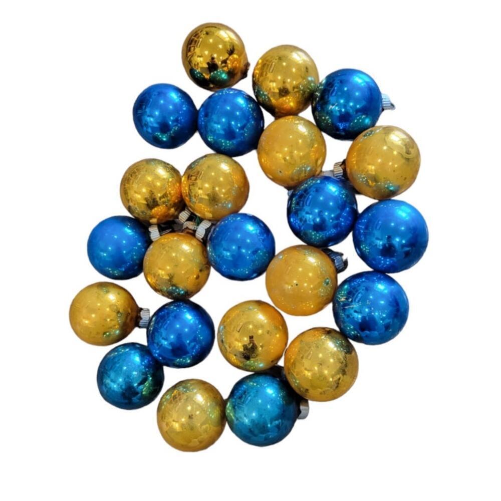 Vintage Shiny Brite Gold Blue Lot of 23 Christmas Ornaments Made‎ in U.S.A